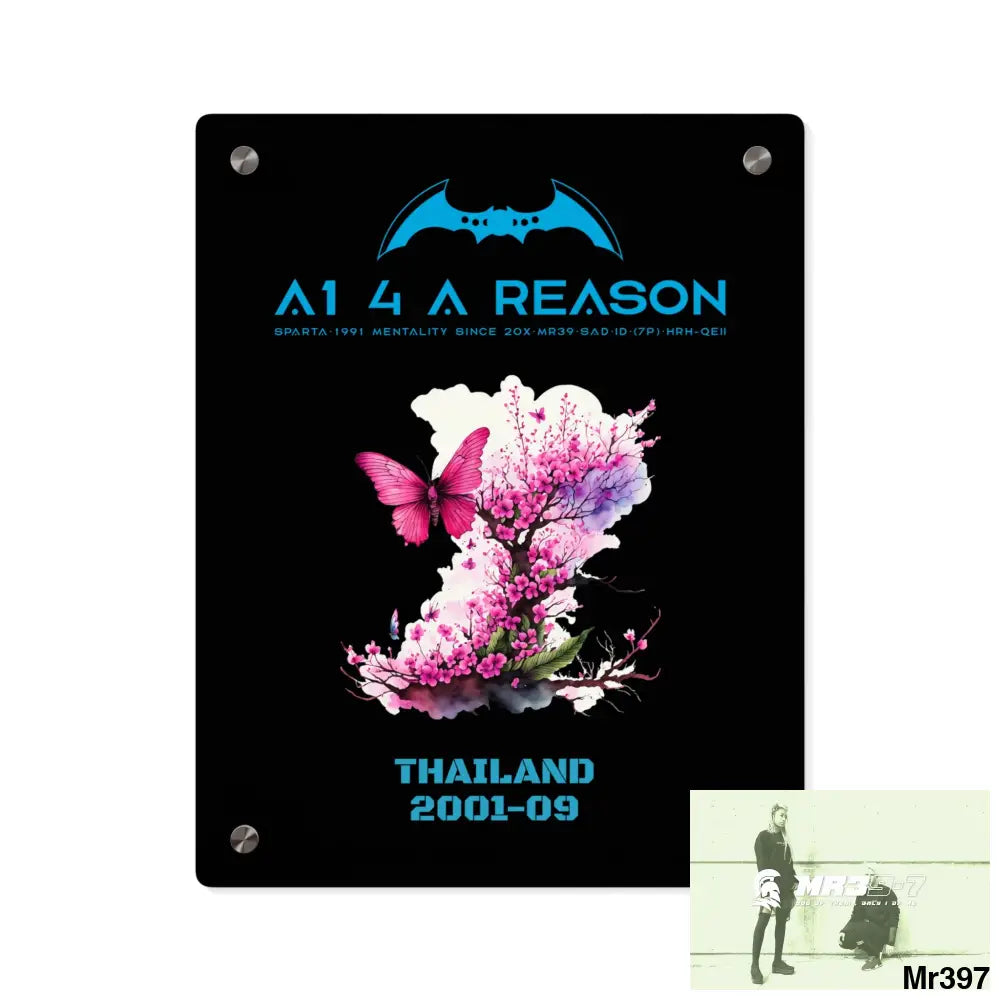 A1 4 A Reason Thailand 2001--09 Pink Butterfly on Ornamental Cherry Tree Branch Acrylic Wall Art Panels 11″ x 14″