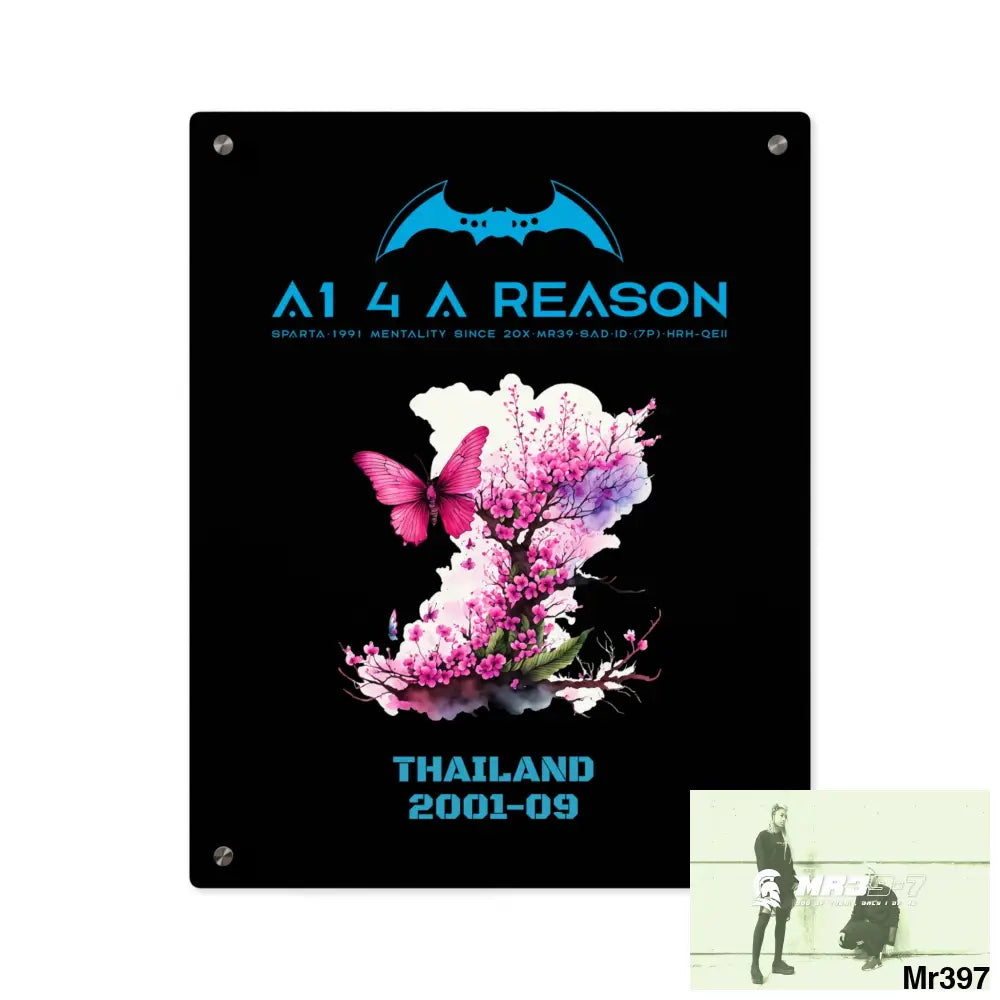 A1 4 A Reason Thailand 2001--09 Pink Butterfly on Ornamental Cherry Tree Branch Acrylic Wall Art Panels 16″ x 20″
