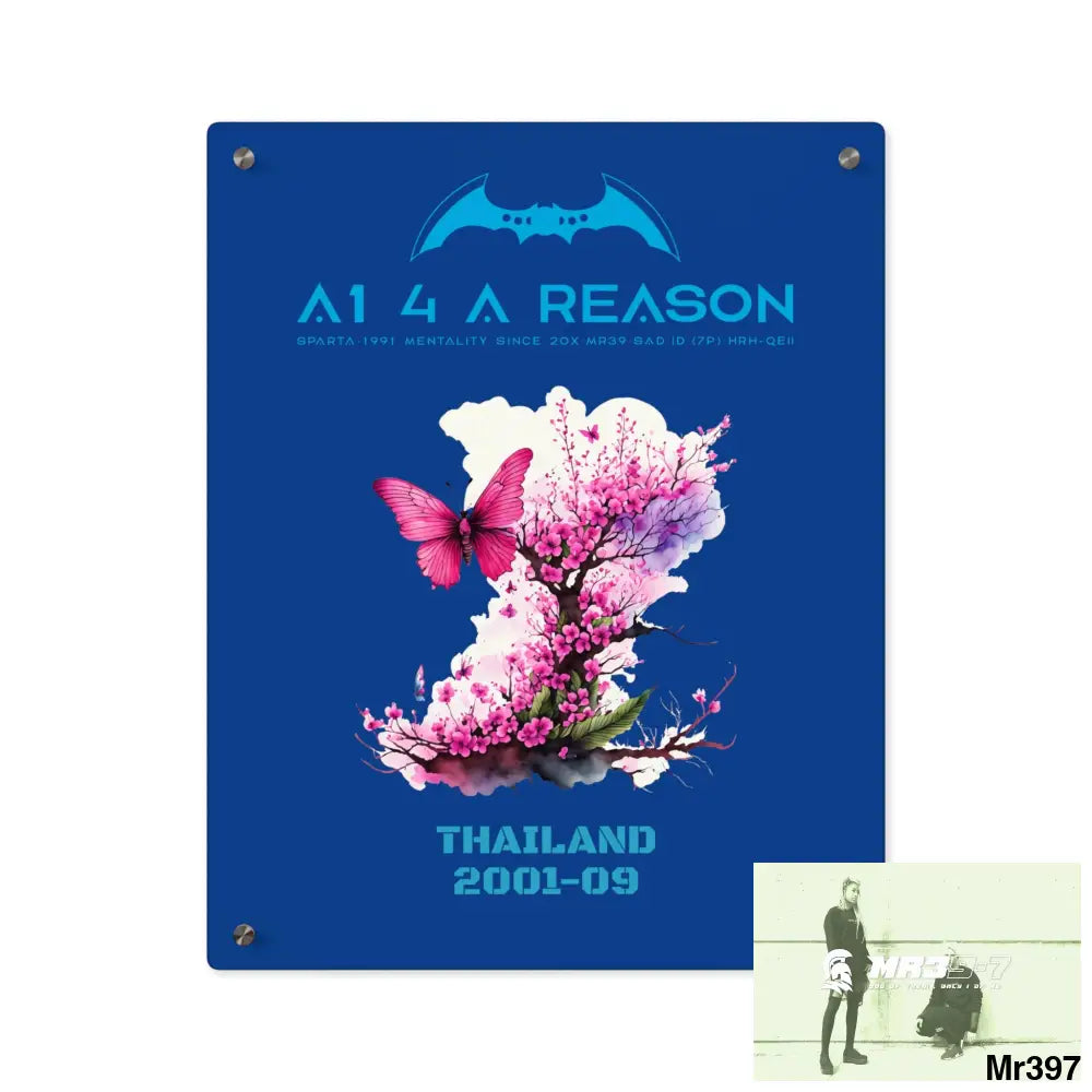 A1 4 A Reason Thailand 2001--09.Pink Butterfly on Ornamental Cherry Tree Branch Acrylic Wall Art Panels 16″ x 20″