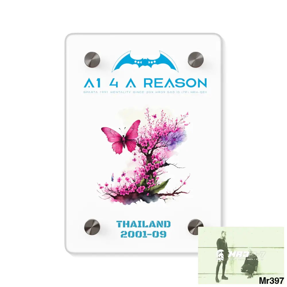 A1 4 A Reason Thailand 2001--09.Pink Butterfly on Ornamental Cherry Tree Branch Acrylic Wall Art Panels 5’’ x 7’’