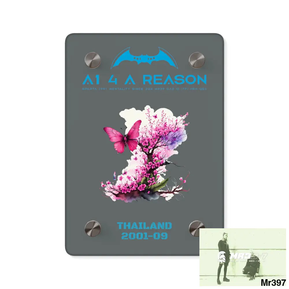 A1 4 A Reason Thailand 2001--09.Pink Butterfly on Ornamental Cherry Tree Branch Acrylic Wall Art Panels 5’’ x 7’’