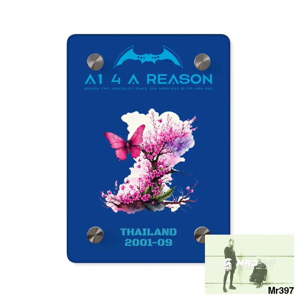 A1 4 A Reason Thailand 2001--09.Pink Butterfly on Ornamental Cherry Tree Branch Acrylic Wall Art Panels 5’’ x 7’’