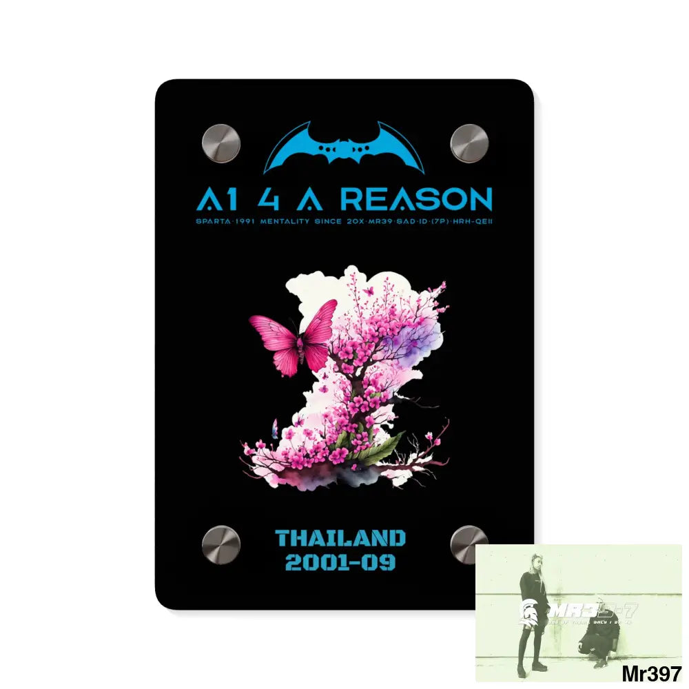 A1 4 A Reason Thailand 2001--09 Pink Butterfly on Ornamental Cherry Tree Branch Acrylic Wall Art Panels 5’’ x 7’’