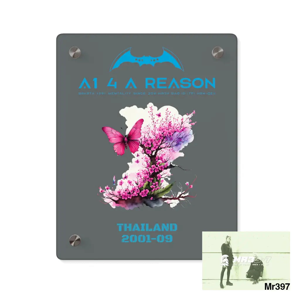 A1 4 A Reason Thailand 2001--09.Pink Butterfly on Ornamental Cherry Tree Branch Acrylic Wall Art Panels 8″ x 10″