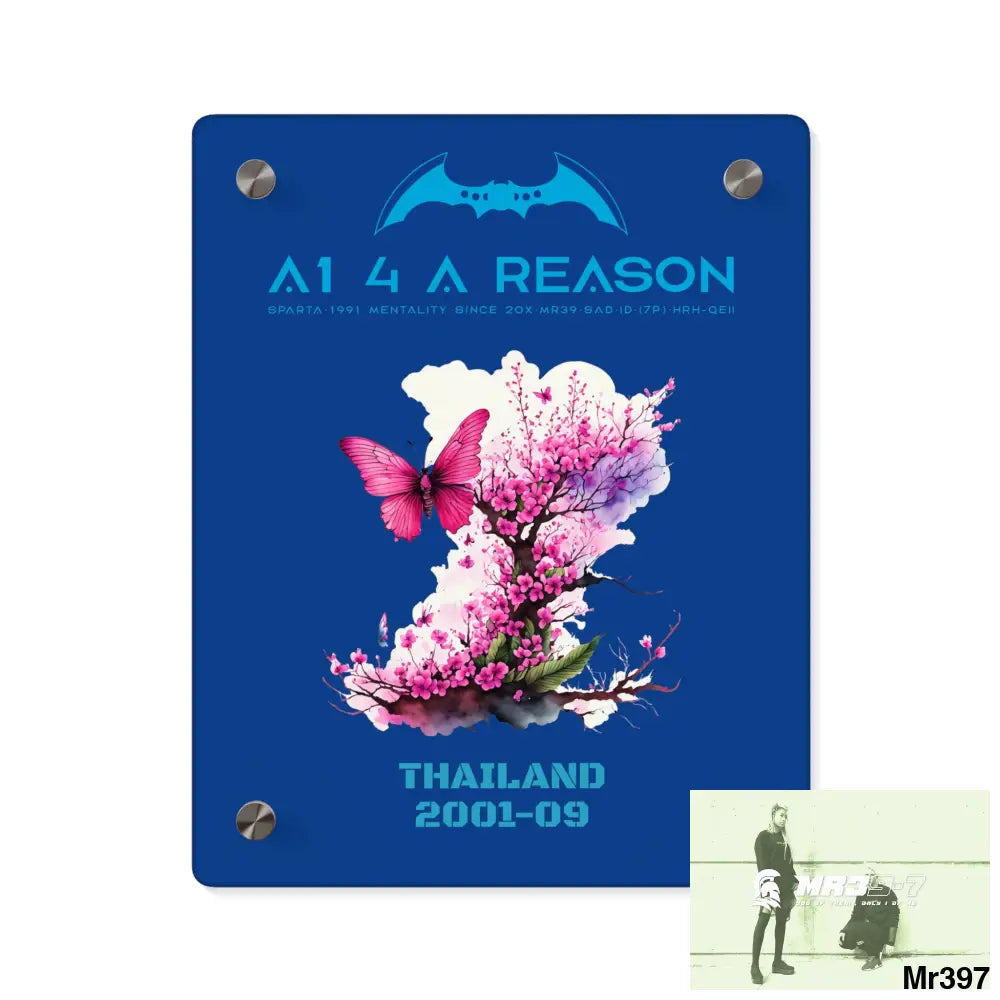 A1 4 A Reason Thailand 2001--09.Pink Butterfly on Ornamental Cherry Tree Branch Acrylic Wall Art Panels 8″ x 10″