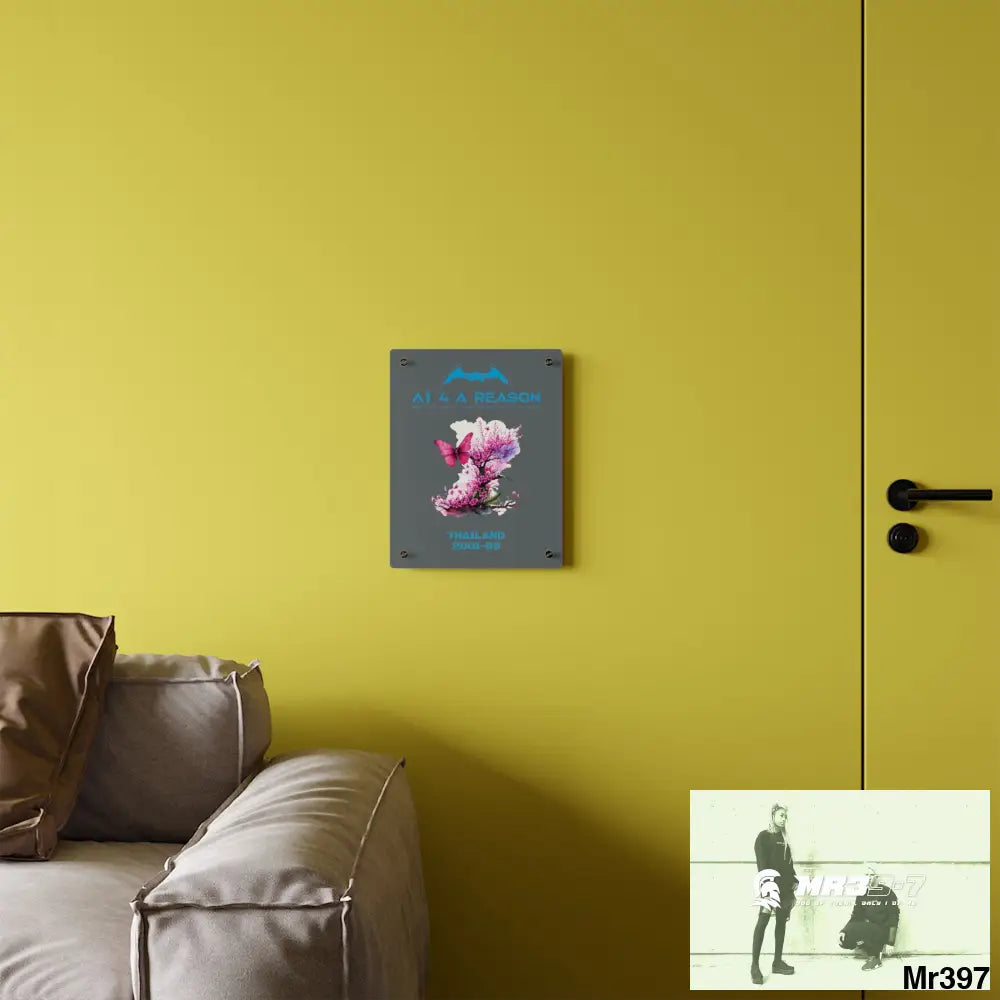 A1 4 A Reason Thailand 2001--09.Pink Butterfly on Ornamental Cherry Tree Branch Acrylic Wall Art Panels Home Decor