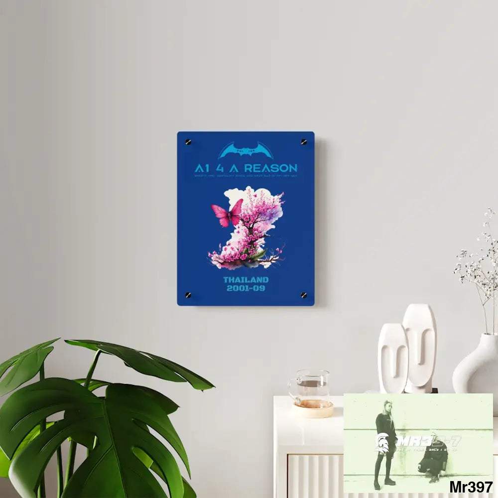 A1 4 A Reason Thailand 2001--09.Pink Butterfly on Ornamental Cherry Tree Branch Acrylic Wall Art Panels Home Decor