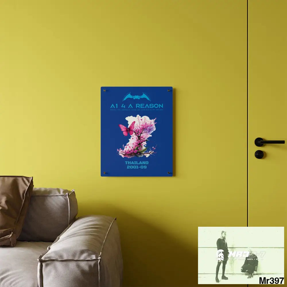 A1 4 A Reason Thailand 2001--09.Pink Butterfly on Ornamental Cherry Tree Branch Acrylic Wall Art Panels Home Decor