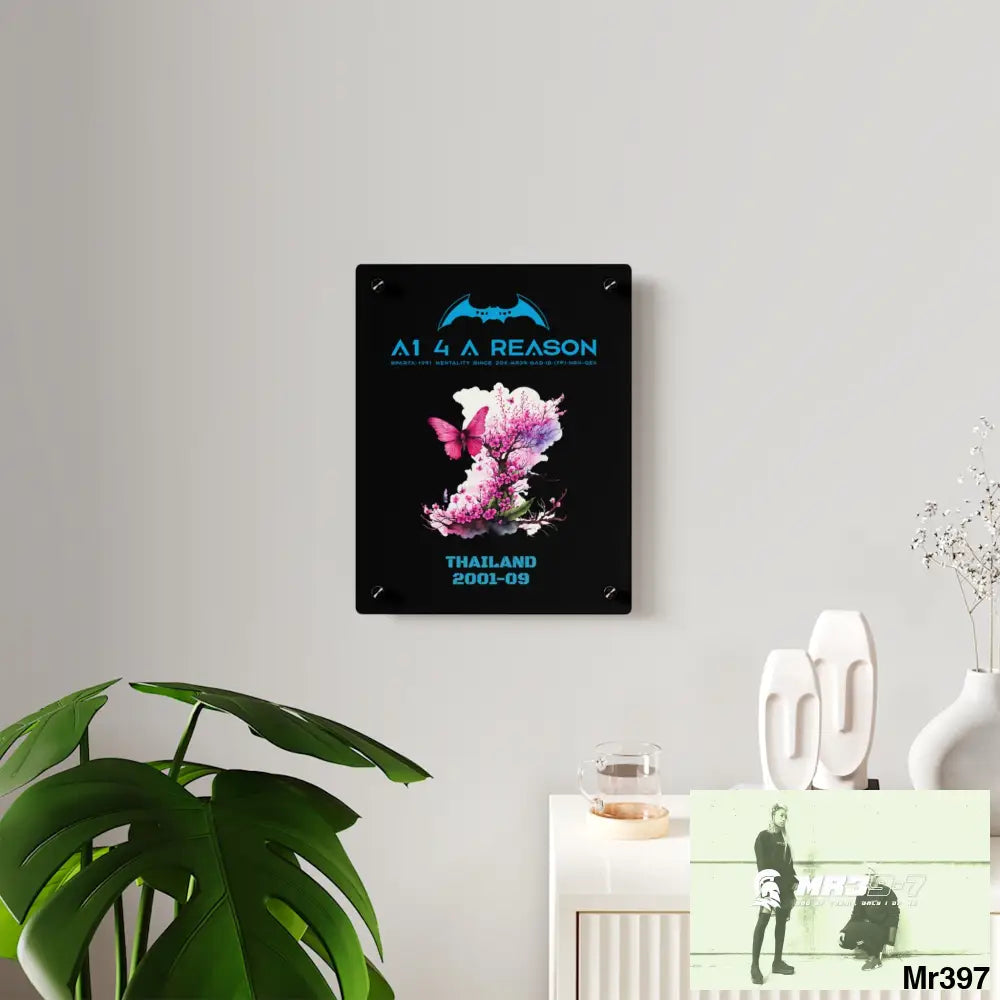 A1 4 A Reason Thailand 2001--09 Pink Butterfly on Ornamental Cherry Tree Branch Acrylic Wall Art Panels Home Decor