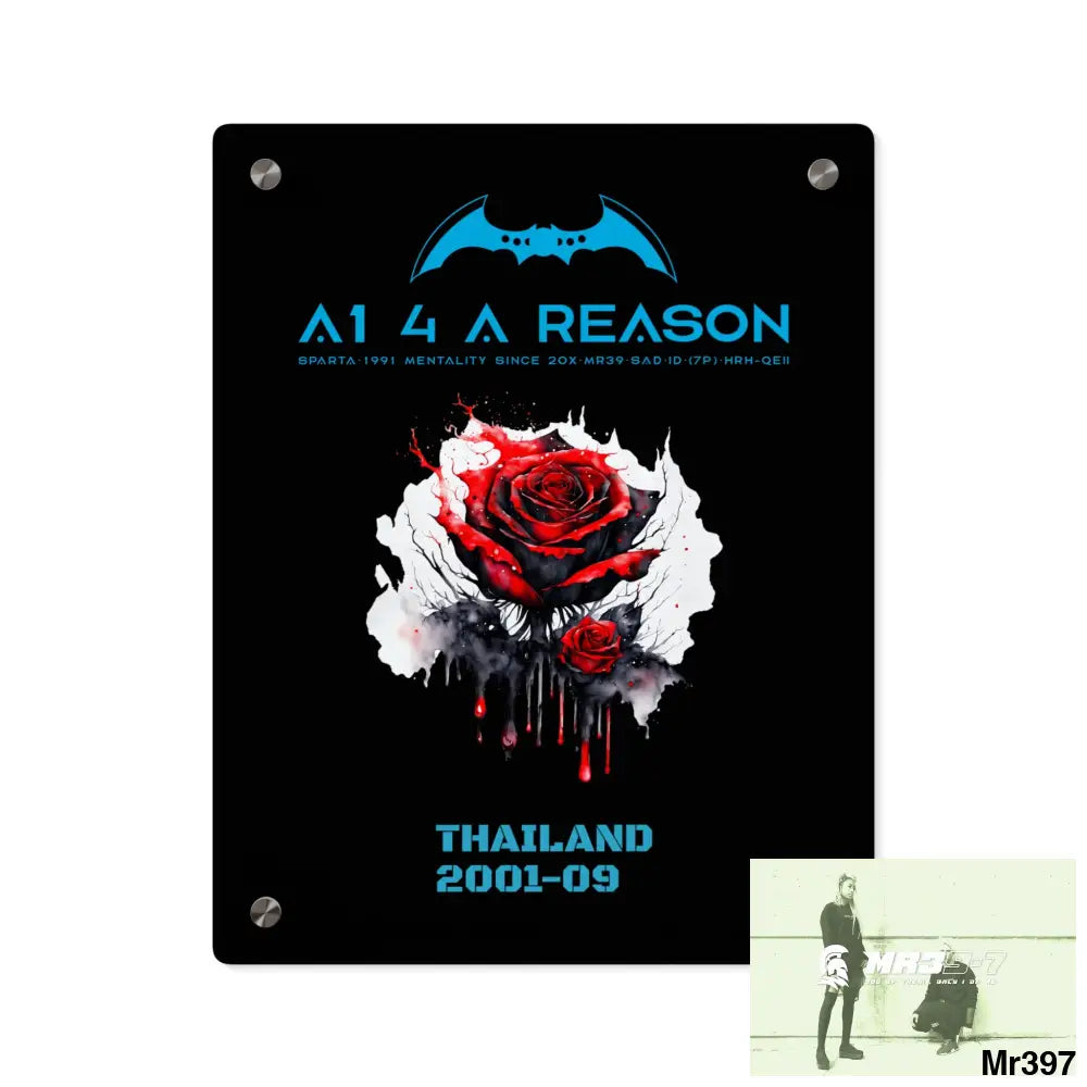 A1 4 A Reason Thailand 2001--09 Red Rose with Bloody Drippings on Abstract Black Background Acrylic Wall Art Panels 11″