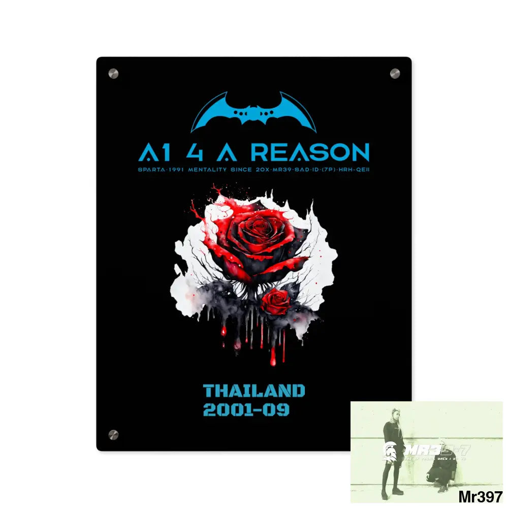 A1 4 A Reason Thailand 2001--09 Red Rose with Bloody Drippings on Abstract Black Background Acrylic Wall Art Panels 16″