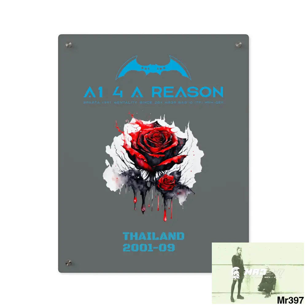A1 4 A Reason Thailand 2001--09 Red Rose with Bloody Drippings on Abstract Black Background Acrylic Wall Art Panels 16″