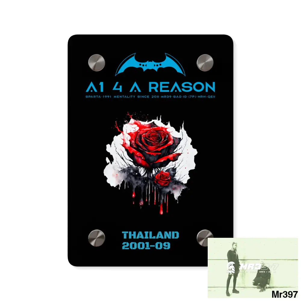 A1 4 A Reason Thailand 2001--09 Red Rose with Bloody Drippings on Abstract Black Background Acrylic Wall Art Panels 5’’
