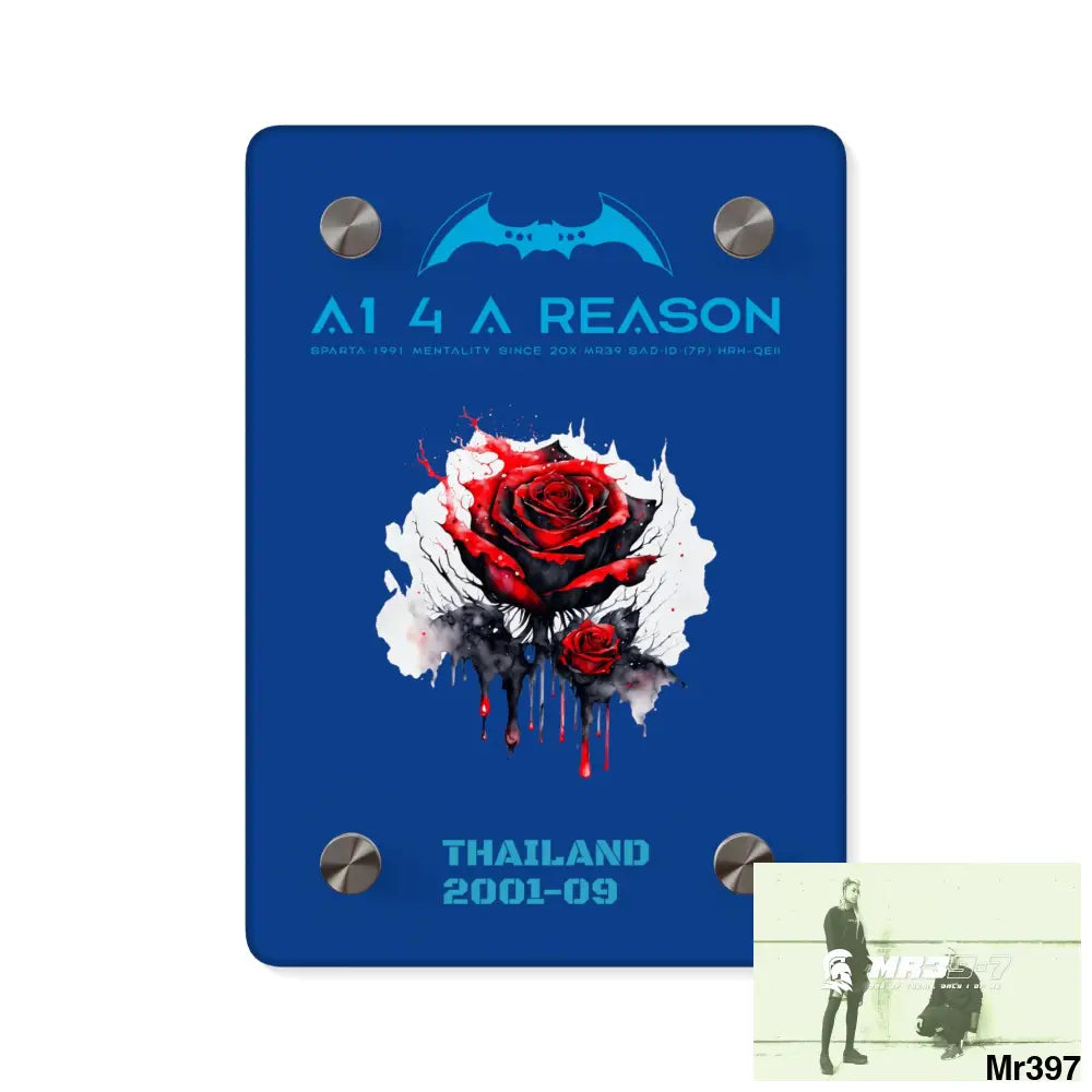 A1 4 A Reason Thailand 2001--09 Red Rose with Bloody Drippings on Abstract Black Background Acrylic Wall Art Panels 5’’