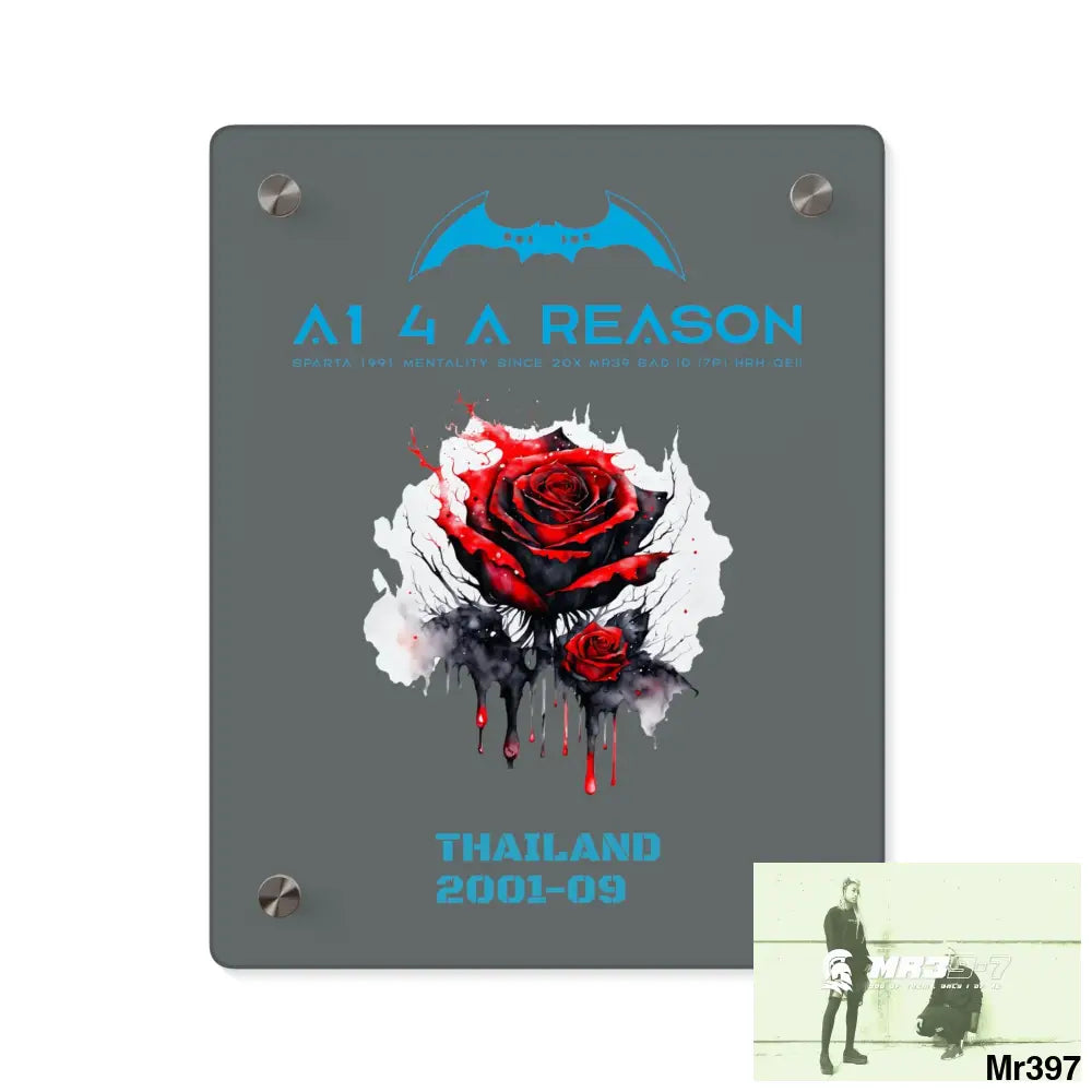 A1 4 A Reason Thailand 2001--09 Red Rose with Bloody Drippings on Abstract Black Background Acrylic Wall Art Panels 8″