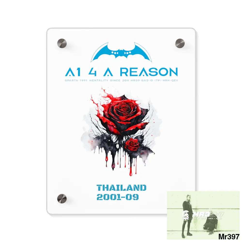 A1 4 A Reason Thailand 2001--09 Red Rose with Bloody Drippings on Abstract Black Background Acrylic Wall Art Panels 8″