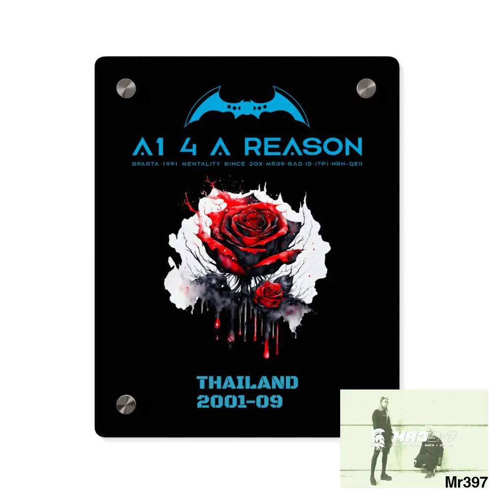 A1 4 A Reason Thailand 2001--09 Red Rose with Bloody Drippings on Abstract Black Background Acrylic Wall Art Panels 8″