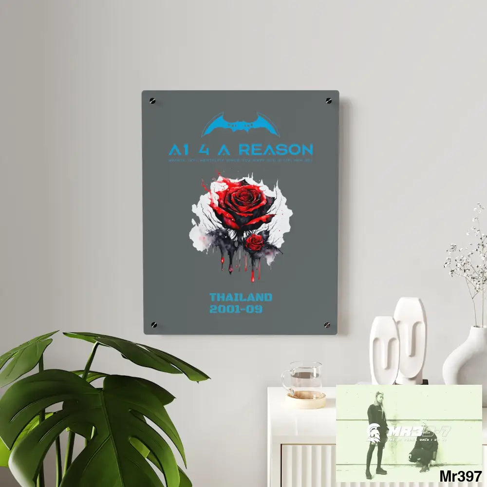 A1 4 A Reason Thailand 2001--09 Red Rose with Bloody Drippings on Abstract Black Background Acrylic Wall Art Panels