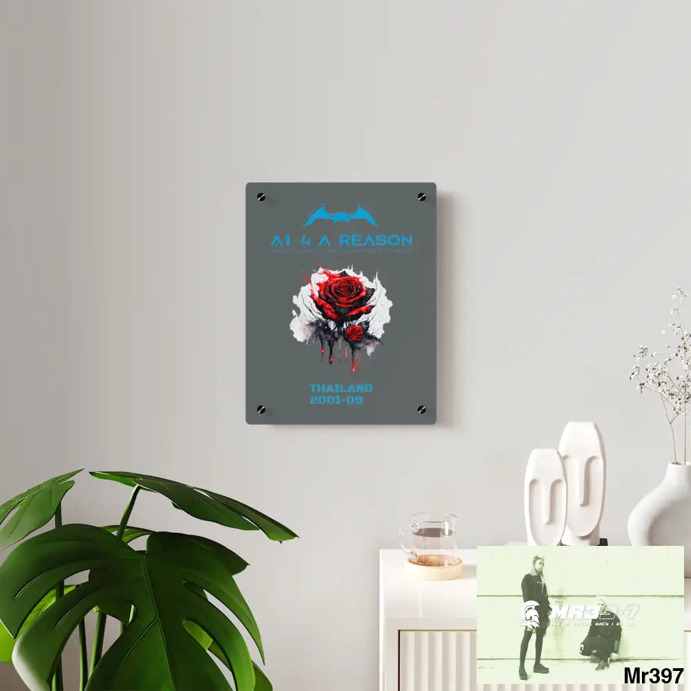 A1 4 A Reason Thailand 2001--09 Red Rose with Bloody Drippings on Abstract Black Background Acrylic Wall Art Panels