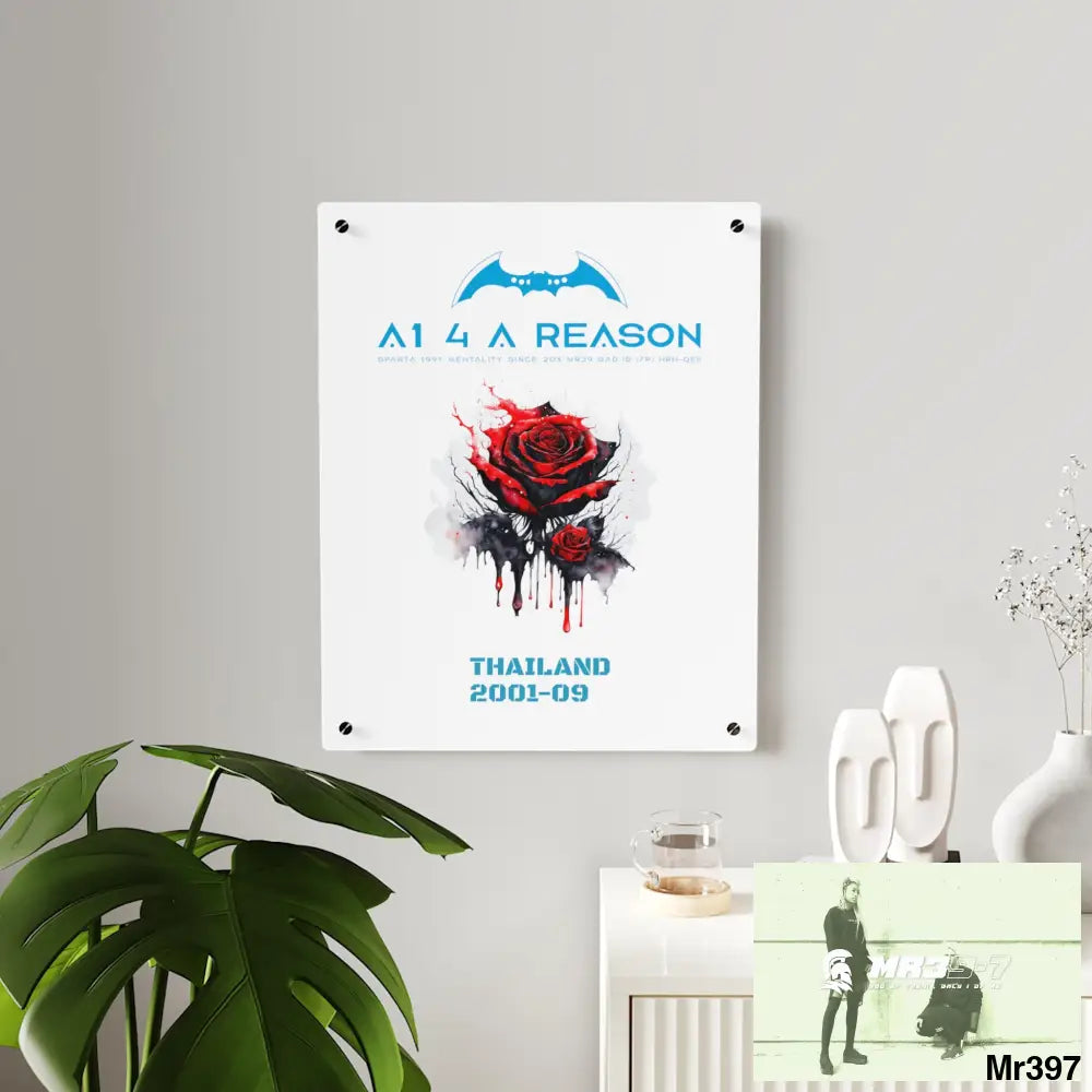 A1 4 A Reason Thailand 2001--09 Red Rose with Bloody Drippings on Abstract Black Background Acrylic Wall Art Panels