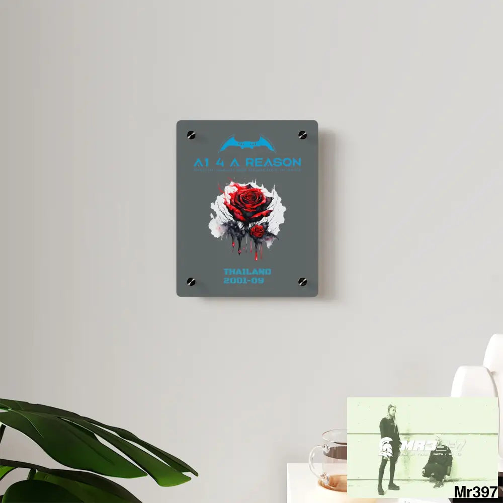A1 4 A Reason Thailand 2001--09 Red Rose with Bloody Drippings on Abstract Black Background Acrylic Wall Art Panels