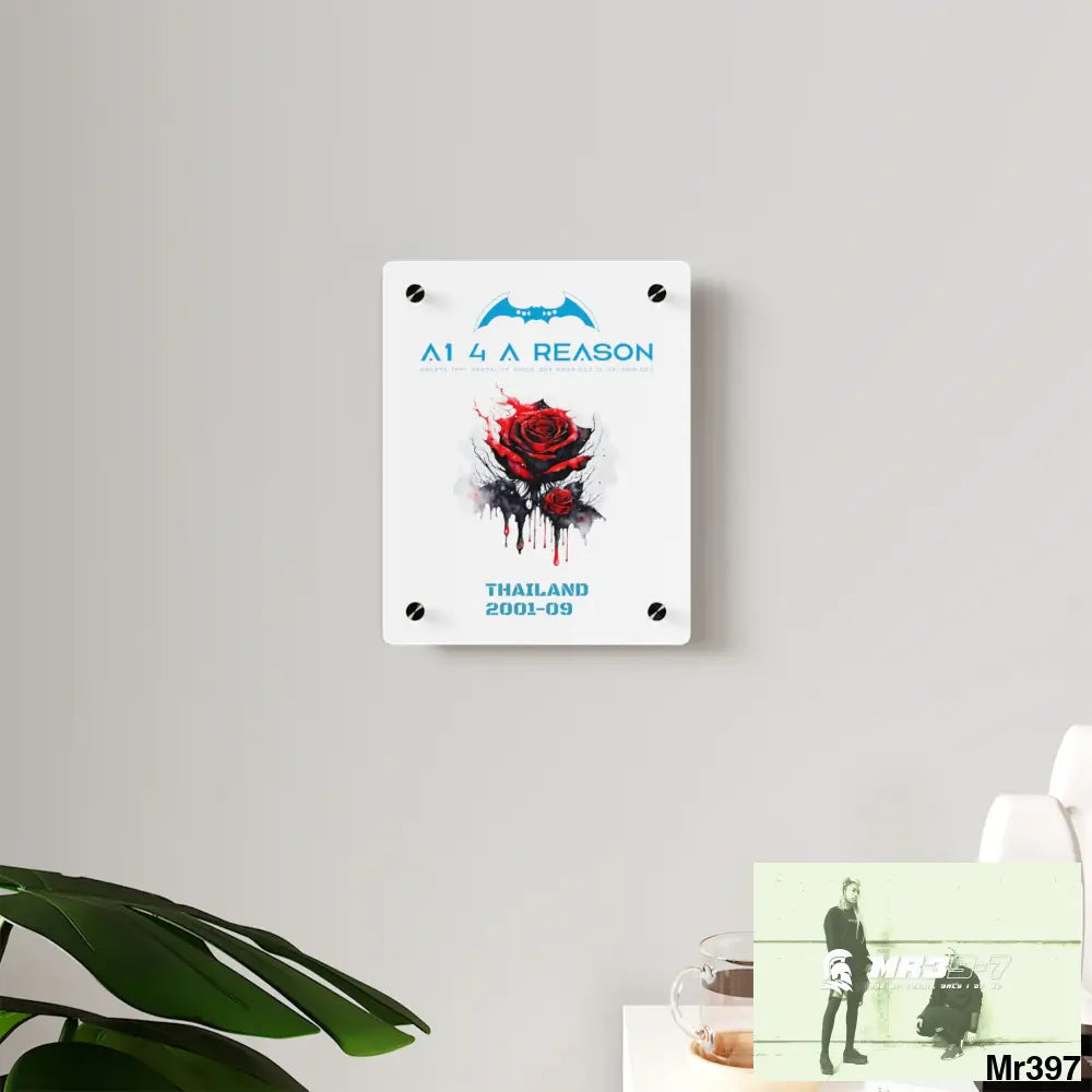 A1 4 A Reason Thailand 2001--09 Red Rose with Bloody Drippings on Abstract Black Background Acrylic Wall Art Panels
