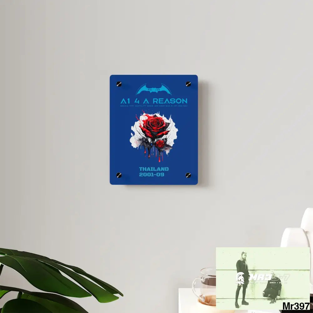 A1 4 A Reason Thailand 2001--09 Red Rose with Bloody Drippings on Abstract Black Background Acrylic Wall Art Panels