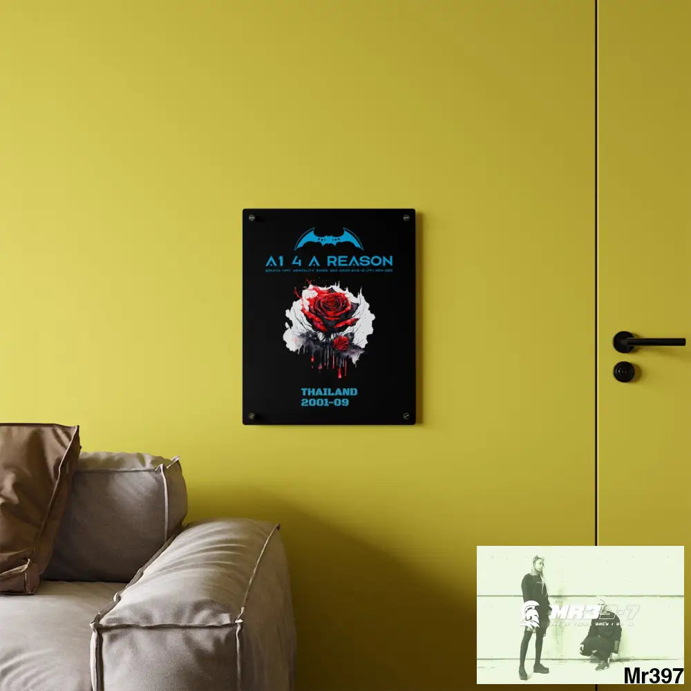 A1 4 A Reason Thailand 2001--09 Red Rose with Bloody Drippings on Abstract Black Background Acrylic Wall Art Panels