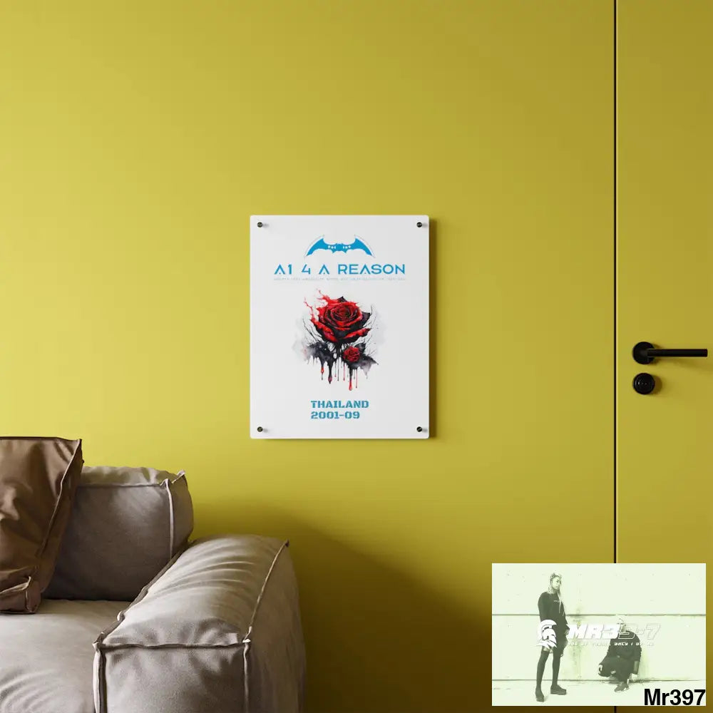 A1 4 A Reason Thailand 2001--09 Red Rose with Bloody Drippings on Abstract Black Background Acrylic Wall Art Panels