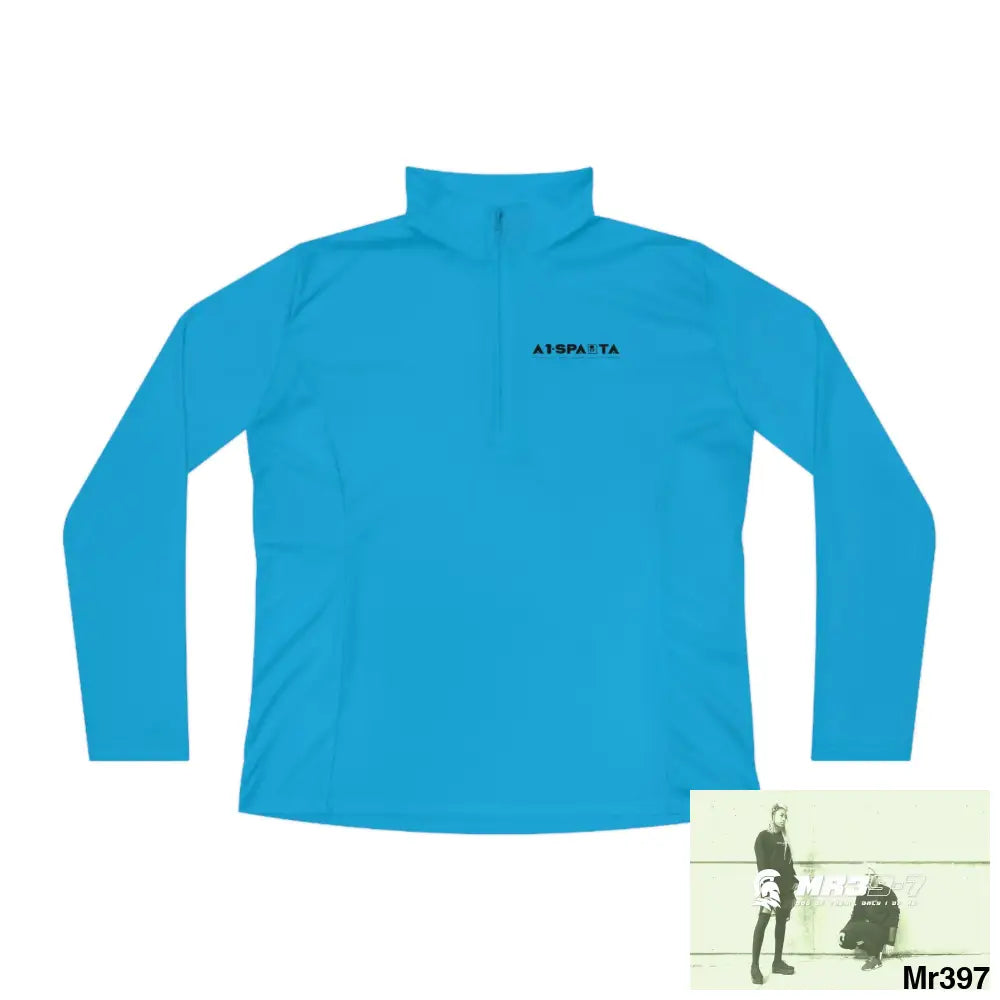 A1- Black Sparta -Ladies Quarter-Zip Pullover Atomic Blue / 2XL Long-sleeve