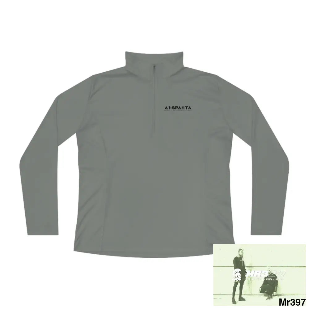 A1- Black Sparta -Ladies Quarter-Zip Pullover Grey Concrete / S Long-sleeve
