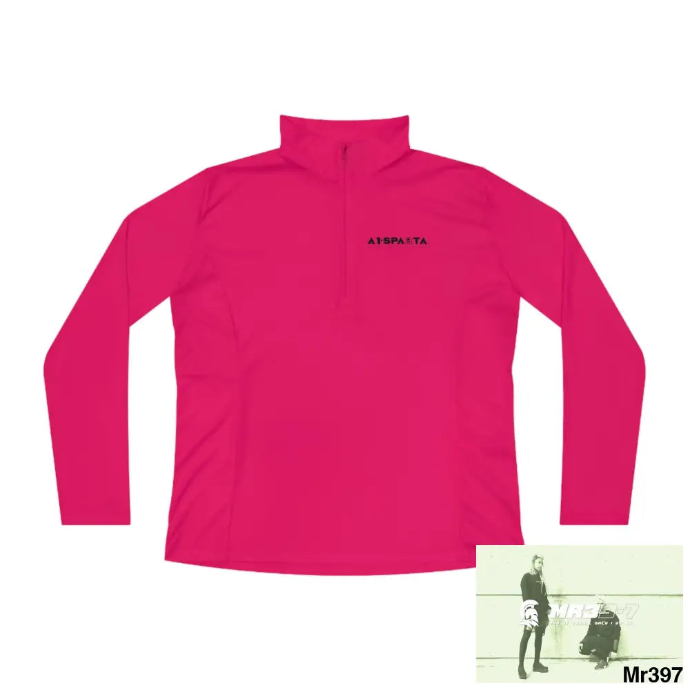 A1- Black Sparta -Ladies Quarter-Zip Pullover Pink Raspberry / S Long-sleeve