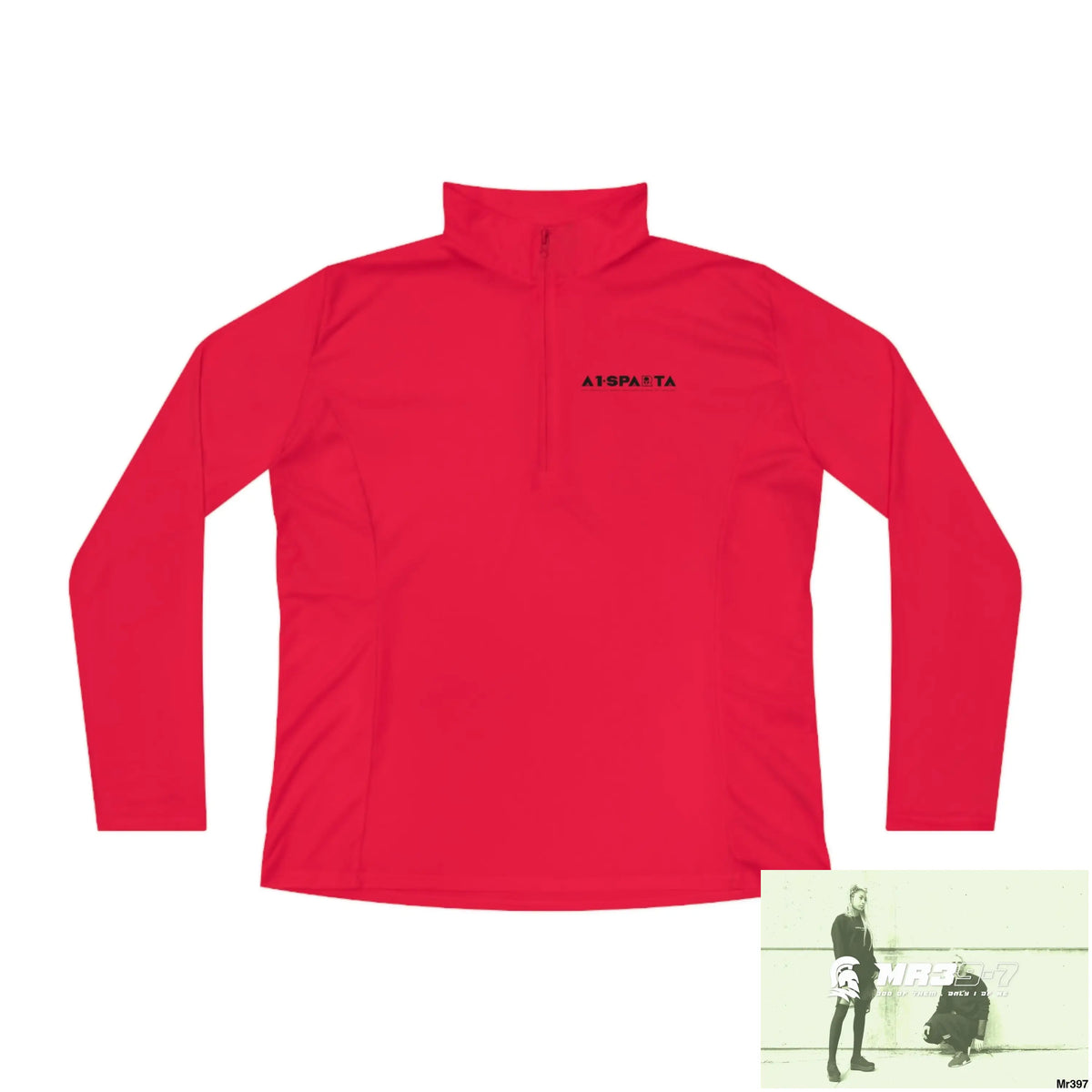 A1- Black Sparta -Ladies Quarter-Zip Pullover True Red / S Long-sleeve