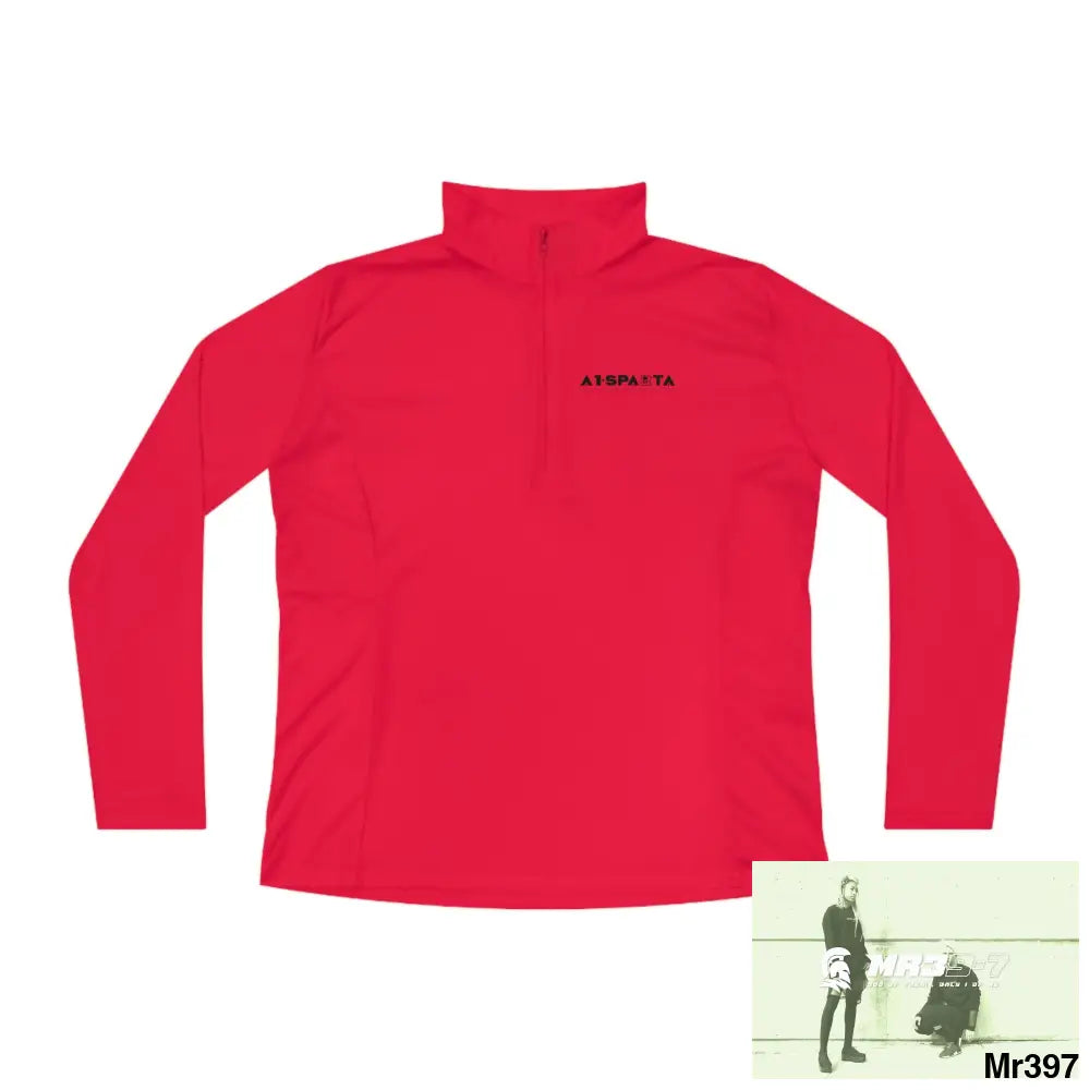 A1- Black Sparta -Ladies Quarter-Zip Pullover True Red / S Long-sleeve
