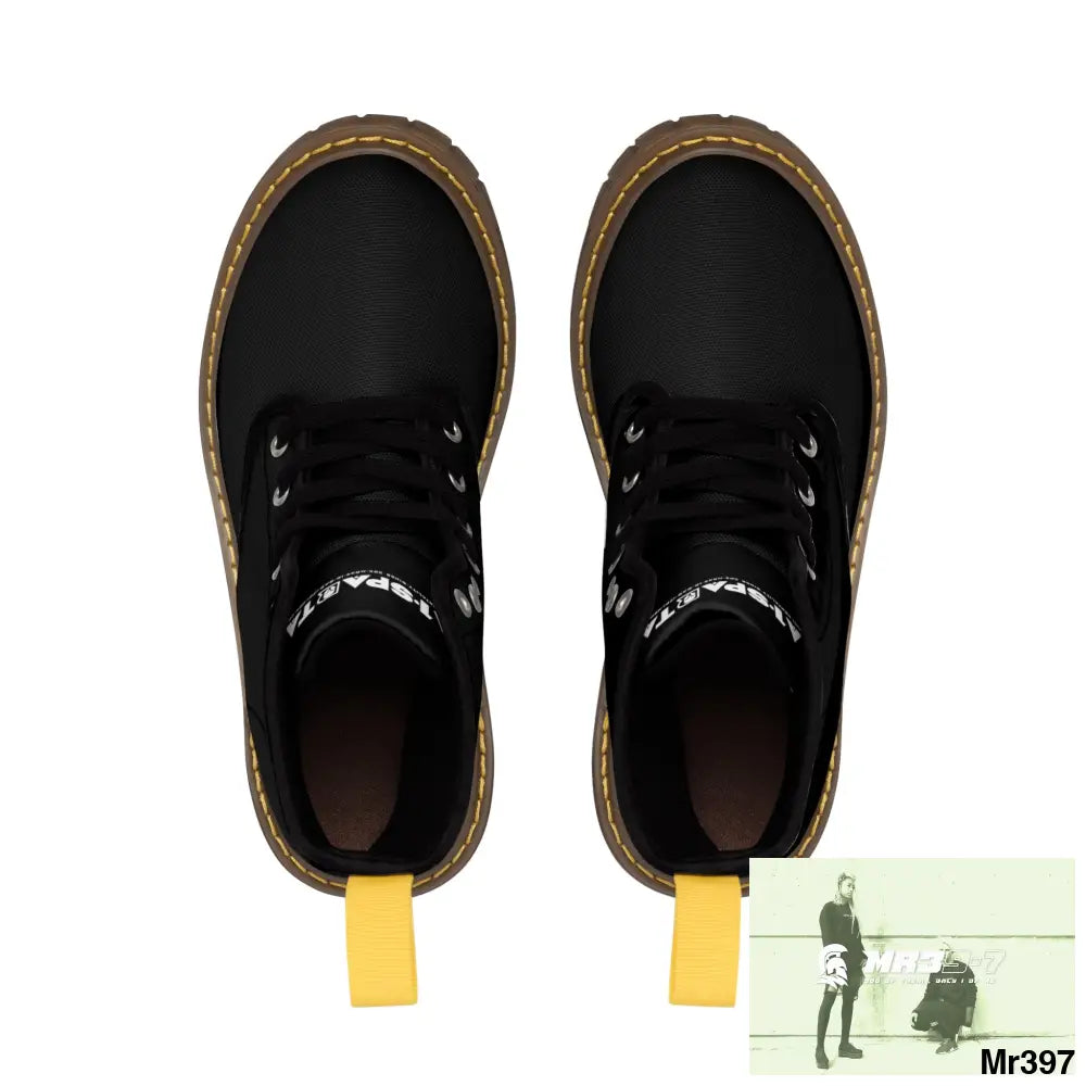 A1-Peace Sparta Black Canvas Boots AOP Shoes