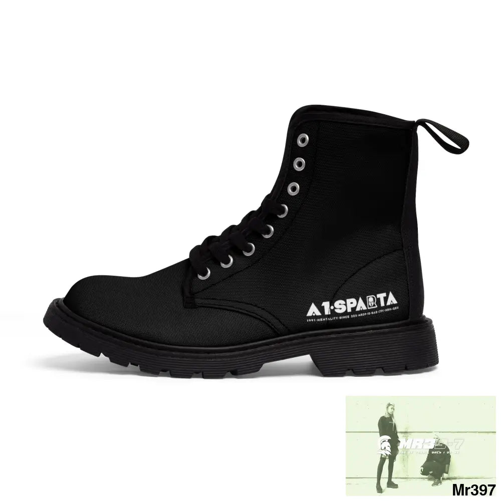 A1-Peace Sparta Black Canvas Boots AOP Shoes