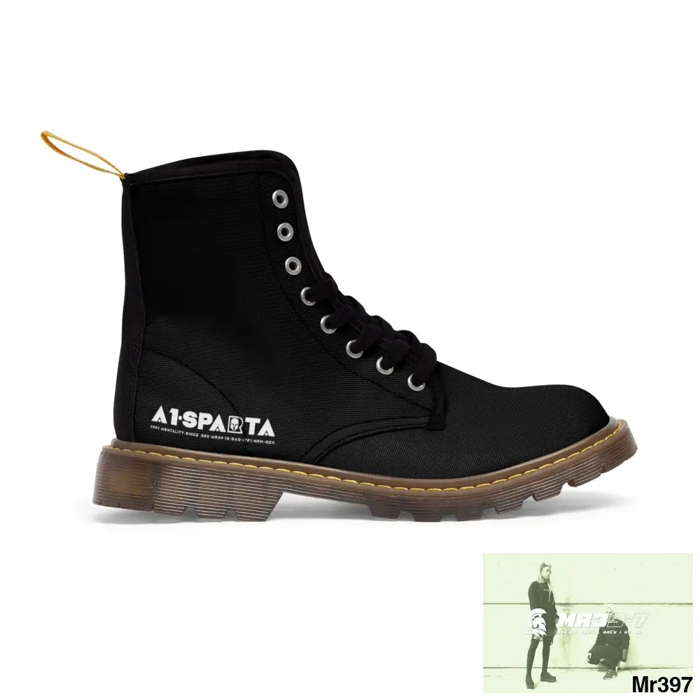 A1-Peace Sparta Black Canvas Boots AOP Shoes