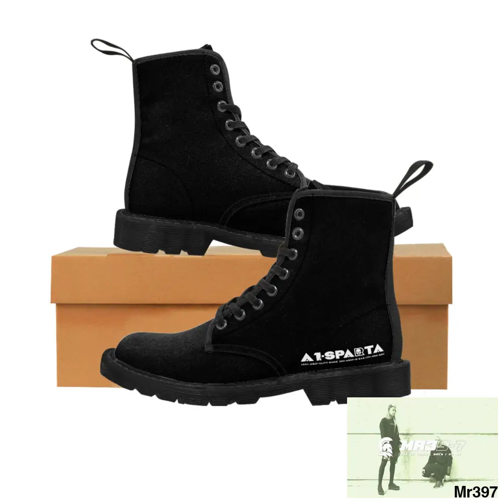 A1-Peace Sparta Black Canvas Boots AOP Shoes