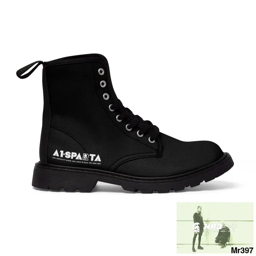 A1-Peace Sparta Black Canvas Boots AOP Shoes