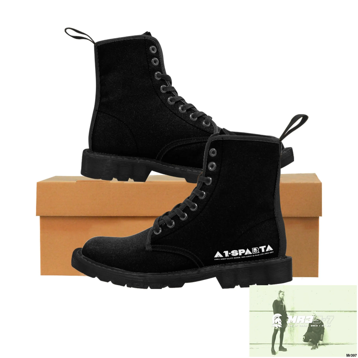 A1-Peace Sparta Black Canvas Boots AOP Shoes