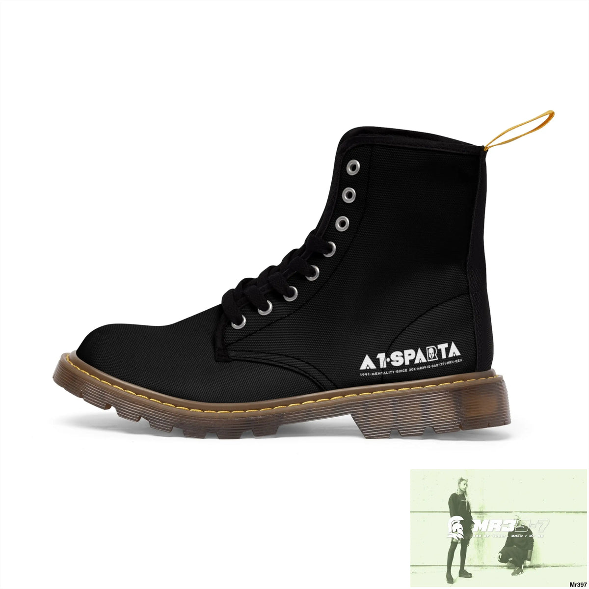 A1-Peace Sparta Black Canvas Boots AOP Shoes