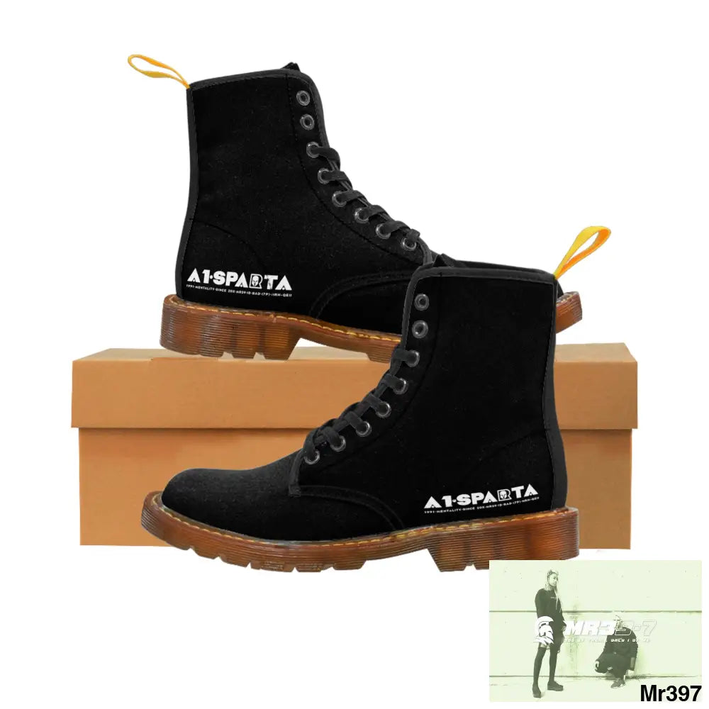 A1-Peace Sparta Black Canvas Boots AOP Shoes