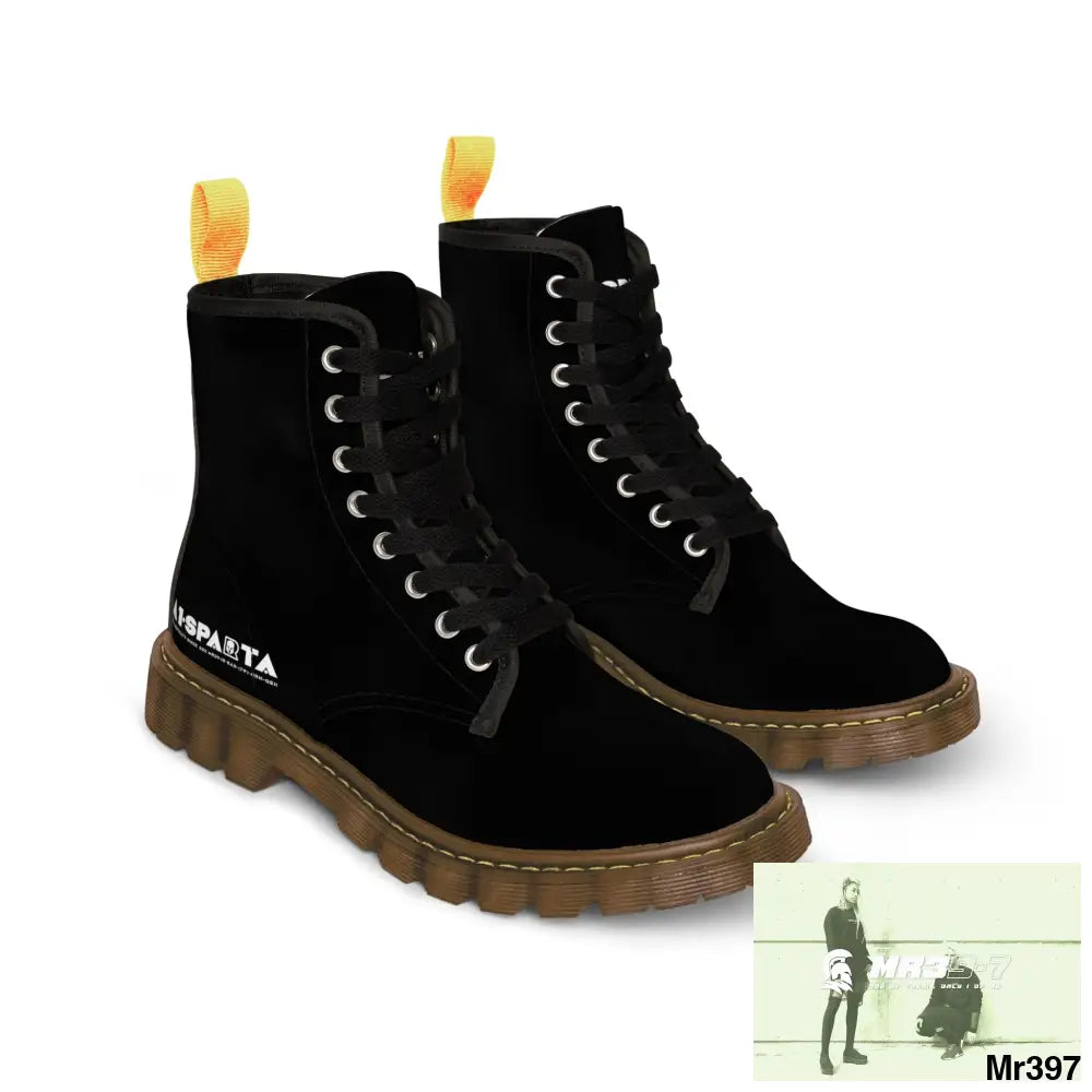 A1-Peace Sparta Black Canvas Boots AOP Shoes
