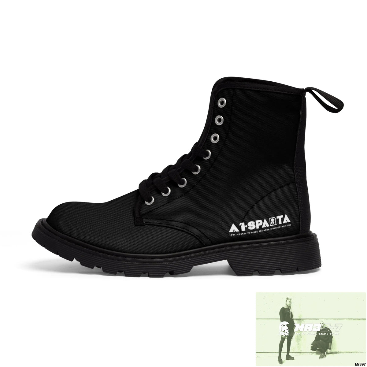A1-Peace Sparta Black Canvas Boots AOP Shoes