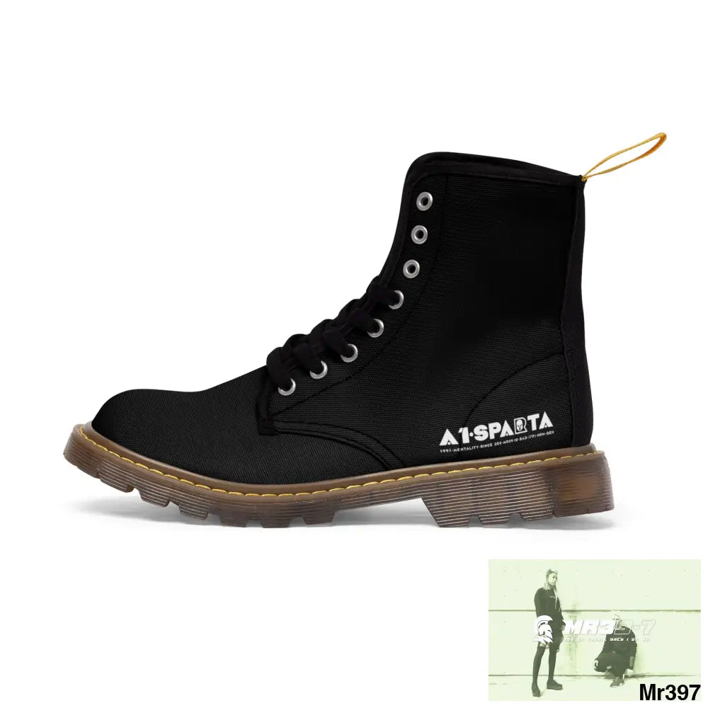 A1-Peace Sparta Black Canvas Boots AOP Shoes