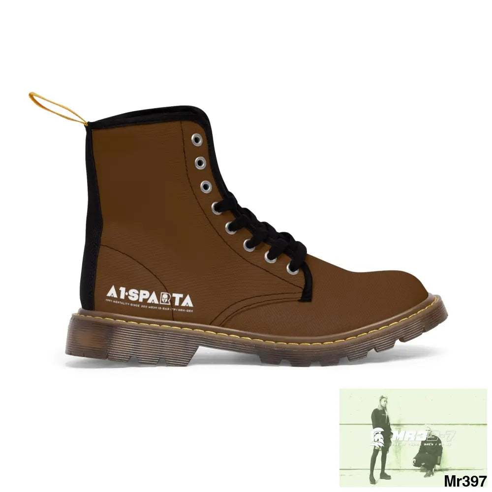 A1-Peace Sparta Black Canvas Boots AOP US 7 / Brown sole Shoes