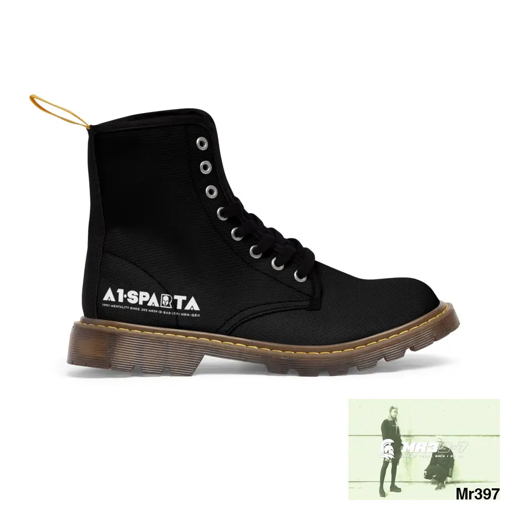 A1-Peace Sparta Black Canvas Boots AOP US 7 / Brown sole Shoes