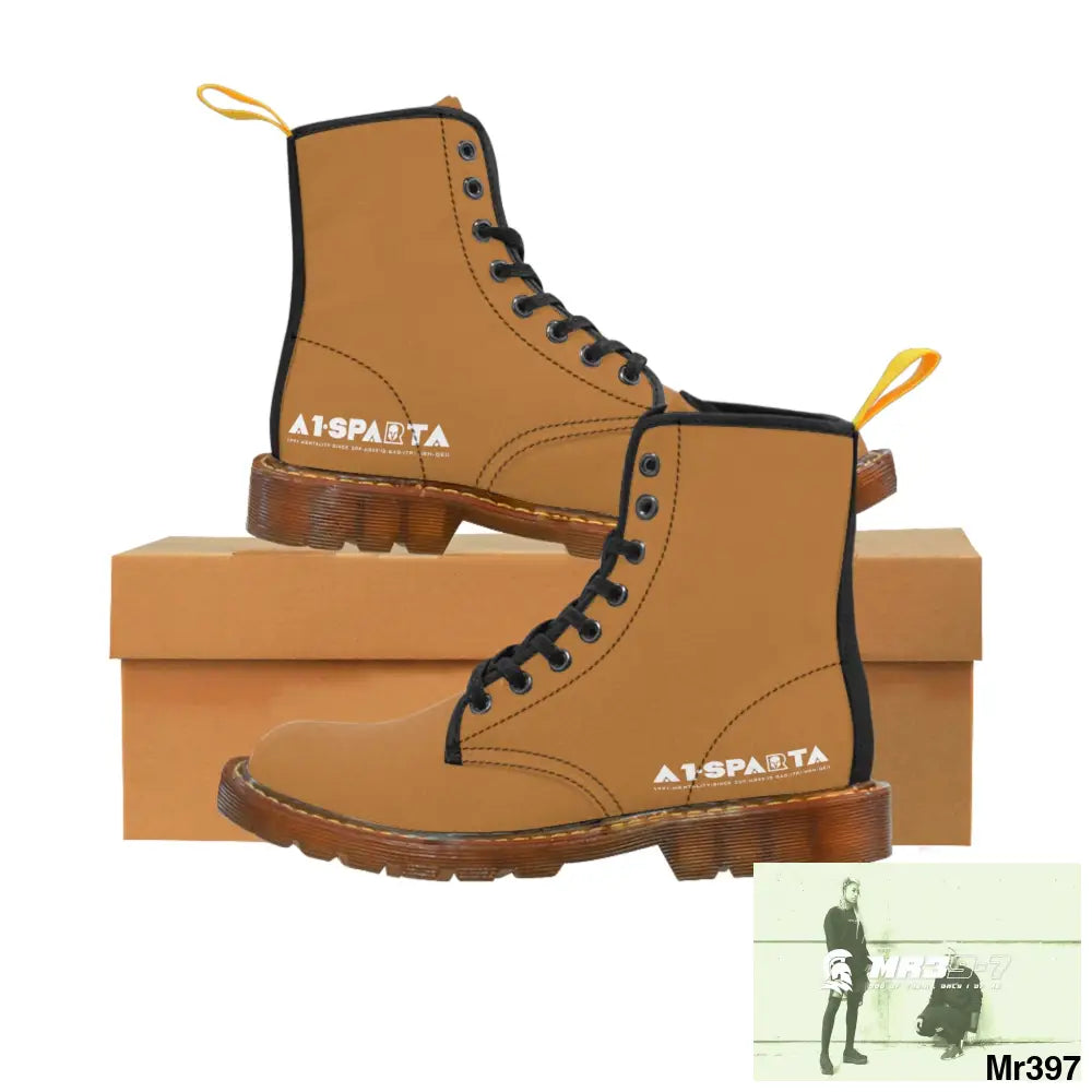 A1-Peace Sparta Light Brown Canvas Boots AOP Shoes