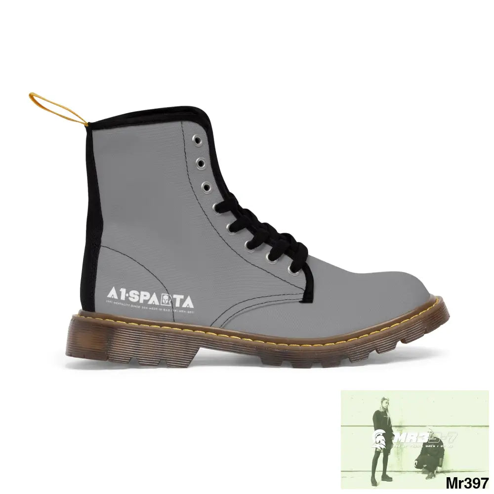 A1-Peace Sparta Light Grey Canvas Boots AOP US 7 / Brown sole Shoes
