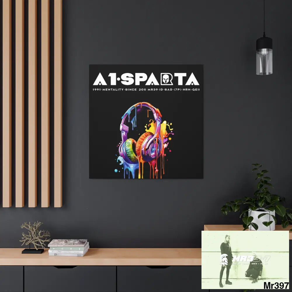 A1- Peace Sparta Melting headphones Canvas Gallery Wrap 36″ x 36″ / Premium Gallery Wraps (1.25″) Canvas